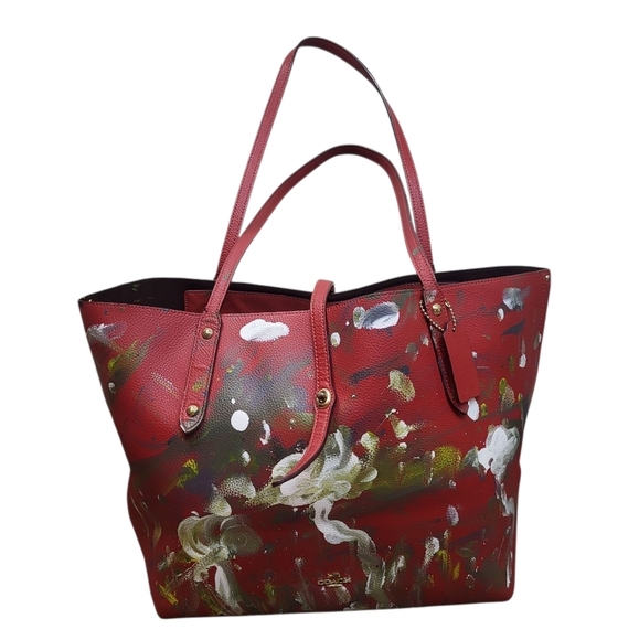 Coach Market Tote 37756 Large Burgundy Polished Pebble Leather Shoulder Bag - Picture 1 of 11